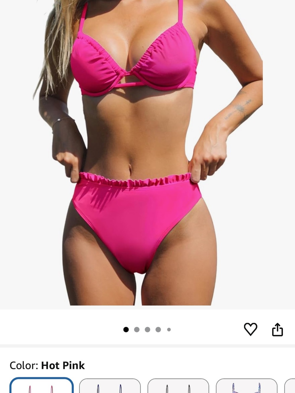 Cupshe Hot Pink Ruffled High-Waist Bikini Set